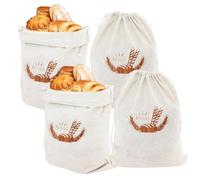 Dewocke Lot de 4 Sac à Pain, Sacs à Pain Réutilisables en Lin, Sac a Pain Tissu pour Pain, Conservation Pain, Sacs de Conservation pour Conserver Le Pain, Les Fruits et Légumes, Beige