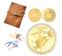 Dewocke Pièce de Fée des Dents, 2 Pièces Scintillante Pièce en Or Commémorative, Inclut Enveloppe de Papier de Cuir et Papier à Lettres, Idéal Cadeaux de Croissance des Dents pour Enfants