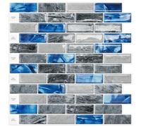 DEWOO 3D Cristal Stickers Carreaux Carrelage Adhesif Mural Credence Adhesive pour Cuisine Salle de Bain Bleu 10-PCS (30.5x 30.5cm)