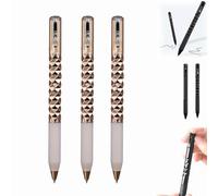 Dewppxi Lot de 3 stylos géométriques en métal froissé - Stylo sensoriel croustillant - Soulagement du stress - Pour l'école, la maison, le bureau - Stylo à gel rétractable de 0,5 mm - Doré