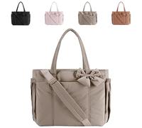 Dewppxi Sac fourre-tout avec nœud écrasé pour femme, sac à main léger matelassé avec nœud, sac à bandoulière avec compartiments pour le quotidien, le travail, les voyages, gris, 14.3*4.3*9.5 in