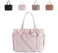 Dewppxi Sac fourre-tout avec nœud écrasé pour femme, sac à main léger matelassé avec nœud, sac à bandoulière avec compartiments pour le quotidien, le travail, les voyages, rose, 14.3*4.3*9.5 in
