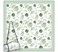 DEWUR Couverture de pique-nique imperméable et lavable - Couverture de plage sans sable - XXL - Isolé avec dessous imperméable - Vert avec feuilles - 200 x 200 cm