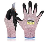 DEX FIT Cru553 Gants Anti-Coupure Niveau 5, Power Grip Antidérapant, Confort 3D comme à Mains Nues, Fins & Légers, Respirants, Compatibles Écran Tactile, Lavables; Rouge 9 (L) 1 Paire