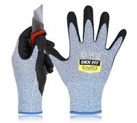 DEX FIT Cru553 Gants Anti-Coupure Niveau 5, Power Grip Antidérapant, Confort 3D comme à Mains Nues, Fins & Légers, Respirants, Compatibles Écran Tactile, Lavables; Bleu 9 (L) 3 Paires
