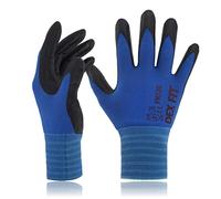 DEX FIT FN320 Gants de Travail Nylon Nitrile, Confort 3D Mains Nues, Légers & Flexibles, Grip Antidérapant, Compatibles Écran Tactile, Respirants & Lavables; 1 Paire (FN320 Blue, L)