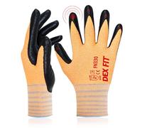 DEX FIT FN330 Gants de Travail Nitrile, Confort 3D Mains Nues, Prise Antidérapante Humide & Huileuse, Compatibles Écran Tactile, Fins, Respirants, Orange 9 (L) 1 Paire