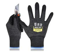 DEX FIT Gants de Travail Cru553 Résistants aux Coupures Niveau 5, Adaptation 3D Confortable Extensible, Agrippants Nitrile Durable, Smart Touch, Fins Légers, Lavables, Noir Gris 9 (L) 1 Paire