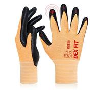 DEX FIT Gants de travail FN330, Adaptation 3D Confortable et Extensible, Agrippants, Revêtement en Mousse de Nitrile Durable, Smart Touch, Fins et Légers, Lavables (S, Fn330 Orange 3pr)