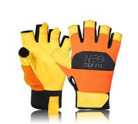 DEX FIT MG210P Gants de Travail Mitaines, Cuir Imperméable, Doigts Libres pour Pêche, Mécanicien, Bricolage de Précision, Lavable; Orange/Gold XS 1 Paire