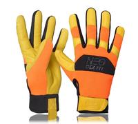 DEX FIT MG210P Gants mécaniques sans doigts, paume cuir imperméable, confort 3D, gants fingerless de travail pour mécanique auto, pêche, bricolage, jardin; Orange/Gold M 1 Paire