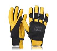 DEX FIT MG210P Gants mécaniques sans doigts, paume cuir imperméable, confort 3D, gants fingerless de travail pour mécanique auto, pêche, bricolage, jardin; Gold/Black M 1 Paire