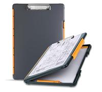 Dexas Porte-Bloc de Rangement, Taille légale, Gris avec Clip Orange, 39,4 x 26,7 x 2,5 cm