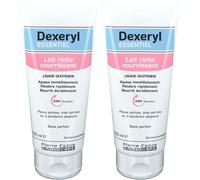 DEXERYL ESSENTIEL lait riche nourrissant 200ml, apaisant, hydratant et protecteur des peaux sèches, sans parfum. Dès la naissance. Lait 2x200 ml