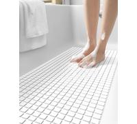 DEXI Tapis de Bain antidérapant sans Latex Lavable en Machine avec ventouses et Trous de Drainage Extra Long 40,6 x 99,1 cm Blanc