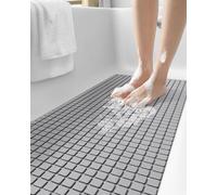 DEXI Tapis de Bain antidérapant sans Latex Lavable en Machine avec ventouses et Trous de Drainage - Extra Long - 40,6 x 99,1 cm - Gris