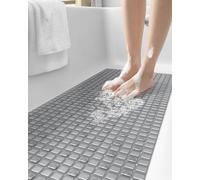 DEXI Tapis de Bain antidérapant sans Latex Lavable en Machine avec ventouses et Trous de Drainage - Extra Long - 40,6 x 99,1 cm - Gris Clair