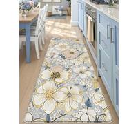 DEXI Tapis de cuisine pour sol, 58,4 x 149,9 cm, tapis debout rembourré, anti-fatigue, large, imperméable, confortable, en mousse à mémoire de forme florale pour buanderie, bureau, bleu et jaune