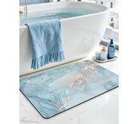 DEXI Tapis de Salle de Bain Ultra Fin, Tapis de Bain antidérapant pour Douche au Sol, Absorbant à séchage Rapide, Tapis de Bain en marbre à Profil Bas, 16 x 24 cm, Bleu