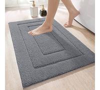 DEXI Tapis Salle de Bain Antidérapant 60 x 110 cm, Moelleux en Microfibre, Absorbant l'eau, Lavable en Machine, Extra Epais, pour Douche, Baignoire, Gris