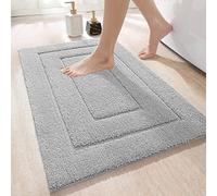 DEXI Tapis Salle de Bain Antidérapant 60 x 90 cm, Moelleux en Microfibre, Absorbant l'eau, Lavable en Machine, Extra Epais, pour Douche, Baignoire, Gris Clair