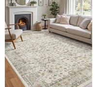 DEXI Tapis Salon 122 x 183 cm, Antidérapant et Lavable en Machine, Poils Courts Moelleux Floral Tapis pour Chambre Enfant, Salle à Manger, Bureau, Beige