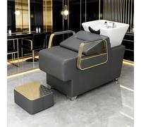 Dexinhdh Bac À Shampoing avec Vasque en Porcelaine, Fauteuil De Lavage en Cuir PU, Station De Shampoing avec Repose-Pieds Indépendant Et Pieds Métalliques, pour Spa, Institut De Beauté(B)