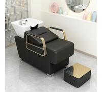 Dexinhdh Bac À Shampoing avec Vasque en Porcelaine, Fauteuil De Lavage en Cuir PU, Station De Shampoing avec Repose-Pieds Indépendant Et Pieds Métalliques, pour Spa, Institut De Beauté(A)