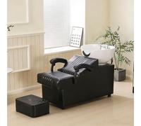 Dexinhdh Bac À Shampoing, Fauteuil De Lavage en Cuir PU, Station De Lavage pour Coiffeurs, avec Repose-Pieds Indépendant Et Vasque en Céramique, pour Spas, Salons Barbiers(C)