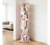 Dexinhdh Bibliothèque Ronde Rotative, Tour De Rangement Pivotante À 360° avec Ventouse Inférieure Et Plateau Tournant, Étagère sur Pied pour Chambre, Salon, Bureau(Pink,5-Layer)