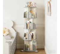 Dexinhdh Bibliothèque Ronde Rotative, Tour De Rangement Pivotante À 360° avec Ventouse Inférieure Et Plateau Tournant, Étagère sur Pied pour Chambre, Salon, Bureau(Gray,4-Layer)