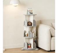 Dexinhdh Bibliothèque Ronde Rotative, Tour De Rangement Pivotante À 360° avec Ventouse Inférieure Et Plateau Tournant, Étagère sur Pied pour Chambre, Salon, Bureau(Gray,3-Layer)