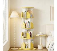 Dexinhdh Bibliothèque Ronde Rotative, Tour De Rangement Pivotante À 360° avec Ventouse Inférieure Et Plateau Tournant, Étagère sur Pied pour Chambre, Salon, Bureau(Yellow,4-Layer)