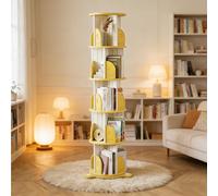 Dexinhdh Bibliothèque Ronde Rotative, Tour De Rangement Pivotante À 360° avec Ventouse Inférieure Et Plateau Tournant, Étagère sur Pied pour Chambre, Salon, Bureau(Yellow,5-Layer)