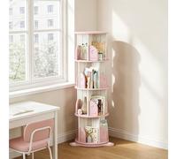 Dexinhdh Bibliothèque Ronde Rotative, Tour De Rangement Pivotante À 360° avec Ventouse Inférieure Et Plateau Tournant, Étagère sur Pied pour Chambre, Salon, Bureau(Pink,4-Layer)