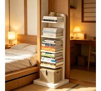 Dexinhdh Bibliothèque Tour Verticale en Bois, Étagère Ouverte Moderne avec Socle Et Dispositif Anti-basculement, Étagère d'angle Multi-Niveaux À Fixation Invisible, pour Bureau(B,5-Tier)