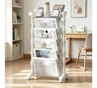 Dexinhdh Chariot À Livres Roulant À 6 Niveaux, Bibliothèque Double Face De Grande Capacité, Design Ouvert Et Incliné Entièrement Transparent pour Salle De hambre, Bureau(White)