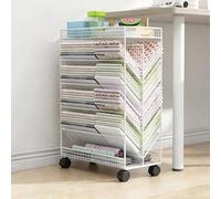 Dexinhdh Chariot À Livres Roulant À 6 Niveaux, Porte-revues Mobile Grande Capacité avec roulettes, Chariot De Bibliothèque Métallique Double Face en Forme De V Peu Encombrant(White)