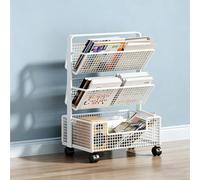 Dexinhdh Chariot À Livres Roulant, Organiseur De Bureau Grande Capacité avec roulettes, Étagère Inclinée, Étagère De Rangement Métallique À Plusieurs Niveaux pour Livres, Magazines(White,3 Tier)