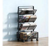 Dexinhdh Chariot À Livres Roulant, Organiseur De Bureau Grande Capacité avec roulettes, Étagère Inclinée, Étagère De Rangement Métallique À Plusieurs Niveaux pour Livres, Magazines(Black,4 Tier)