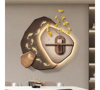 Dexinhdh Décoration Murale 3D Peinture Et Sculpture, Art Mural En Grès Avec Éclairage LED, Lampe Décorative Murale Neuf Poissons Avec Vase En Verre, Pour Salon, Entrée, Bureau(A,50cm)