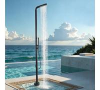 Dexinhdh Douche Extérieure Autoportante avec Socle, en Acier Inoxydable, avec Pommeau De Douche De Tête Et Douchette À Main, Idéale pour Jardin, Plage, Piscine Ou Terrasse(Black)