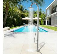 Dexinhdh Douche Extérieure Autoportante, Kit De Douche Extérieure en Acier Inoxydable Brossé avec Robinet Rotatif Et Interrupteur Rotatif Antidérapant pour Jardin, Plage, Piscine(Silver)