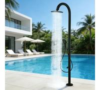 Dexinhdh Douche Extérieure Autoportante, Kit De Douche Extérieure en Acier Inoxydable Brossé avec Robinet Rotatif Et Interrupteur Rotatif Antidérapant pour Jardin, Plage, Piscine(Black)