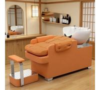 Dexinhdh Ensemble Bac À Shampoing Et Fauteuil pour Salon, Unité De Lavage avec Repose-Pieds Séparé, Station De Lavage Capillaire Étanche pour Coiffeurs, Spas, Barbiers(Orange)