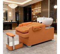 Dexinhdh Ensemble Bac À Shampoing Et Fauteuil pour Salon, Unité De Lavage Inclinable avec Repose-Pieds Séparé Et Pieds Métalliques - Équipement De Coiffure Massant pour Spa(Orange)