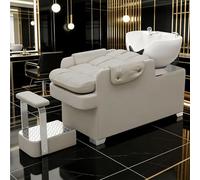 Dexinhdh Ensemble Bac À Shampoing Et Fauteuil pour Salon, Unité De Lavage Inclinable avec Repose-Pieds Séparé Et Pieds Métalliques - Équipement De Coiffure Massant pour Spa(Light Gray)