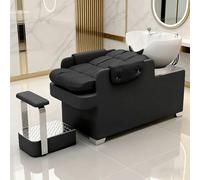 Dexinhdh Ensemble Bac À Shampoing Et Fauteuil pour Salon, Unité De Lavage Inclinable avec Repose-Pieds Séparé Et Pieds Métalliques - Équipement De Coiffure Massant pour Spa(Black)