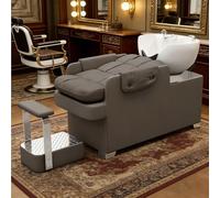 Dexinhdh Ensemble Bac À Shampoing Et Fauteuil pour Salon, Unité De Lavage Inclinable avec Repose-Pieds Séparé Et Pieds Métalliques - Équipement De Coiffure Massant pour Spa(Dark Gray)