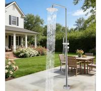 Dexinhdh Ensemble De Douche Extérieure sur Pied - Colonne De Douche en Acier Inoxydable Brossé avec Base Et Pommeau Anti-Obstruction en Silicone - Idéal pour Jardin, Piscine(Silver)